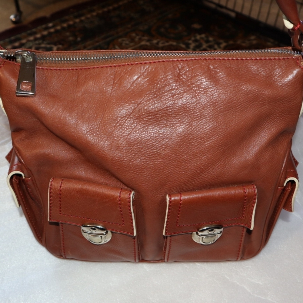 Marc Jacobs Collection 'Blake' Soft Cognac  Silver Multi-Pocket Hobo Bag Vintage - Picture 6 of 10